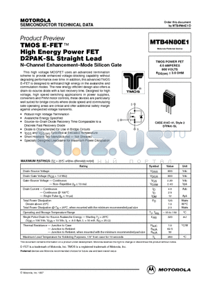 MTB4N80E1 datasheet - TMOS POWER FET 4.0 AMPERES 800 VOLTS