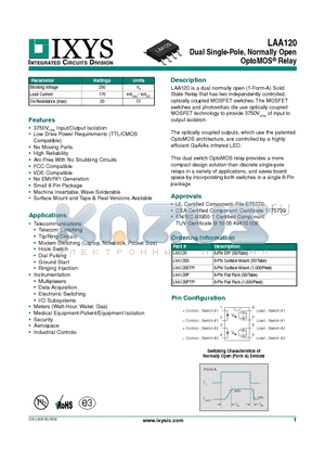 LAA120S datasheet - Dual Single-Pole, Normally Open OptoMOS Relay