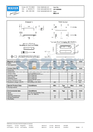 MK01-H datasheet - MK Reed Sensors