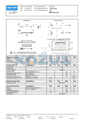 MK01-BV13274 datasheet - MK Reed Sensor
