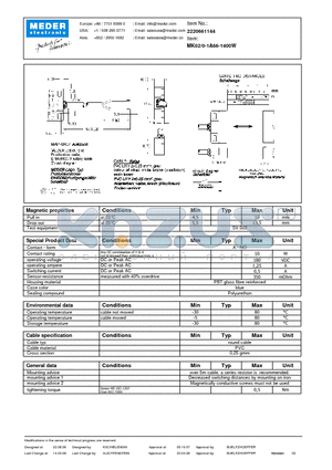 MK02-0-1A66-1400W datasheet - MK Reed Sensors