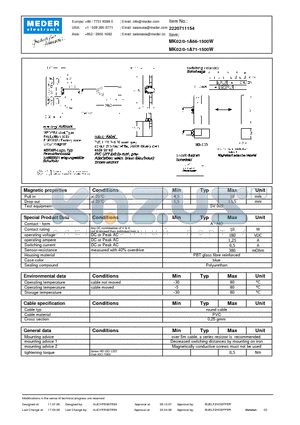 MK02-0-1A66-1500W datasheet - MK Reed Sensors