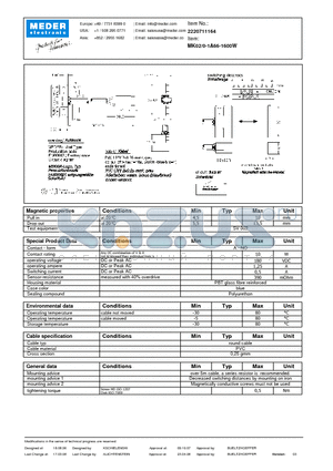 MK02-0-1A66-1600W datasheet - MK Reed Sensors