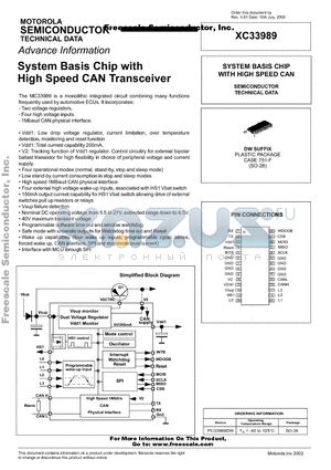 MC33989 datasheet - System Basis Chip with High Speed CAN Transceiver
