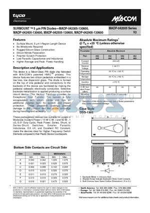 MADP-042005-S datasheet - SURMOUNT TM 5 lm PIN Diodes