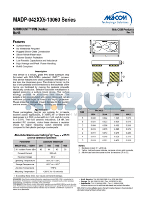 MADP-042405-13060G datasheet - SURMOUNTTM PIN Diodes