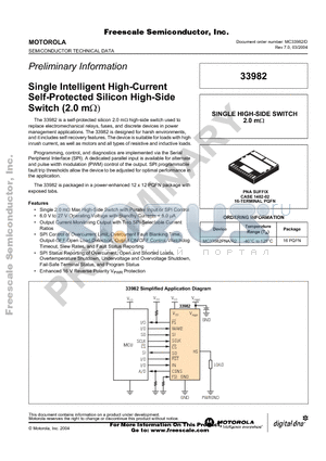 MC33982PNA datasheet - Single Intelligent High-Current Self-Protected Silicon High-Side Switch