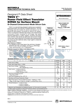 MTB50N06V datasheet - TMOS POWER FET 42 AMPERES 60 VOLTS