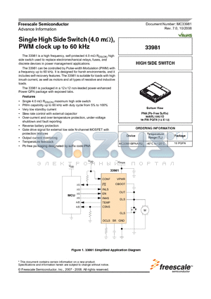 MC33981BPNA/R2 datasheet - Single High Side Switch (4.0 mY), PWM clock up to 60 kHz