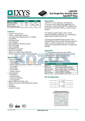 LAA127LSTR datasheet - Dual Single-Pole, Normally Open OptoMOS Relay