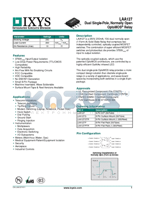 LAA127P datasheet - Dual Single-Pole, Normally Open OptoMOS Relay