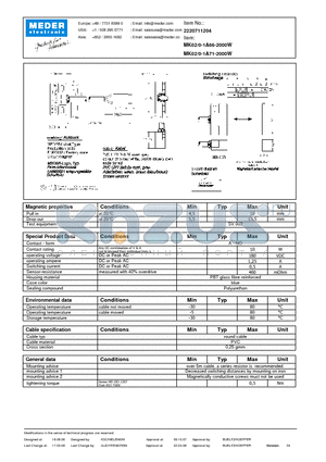 MK02-0-1A71-2000W datasheet - MK Reed Sensors