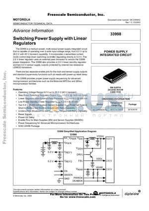 MC33998D datasheet - Switching Power Supply with Linear Regulators