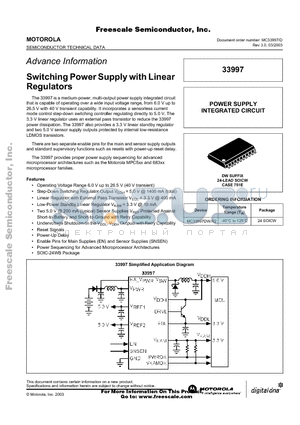 MC33997 datasheet - Switching Power Supply with Linear Regulators