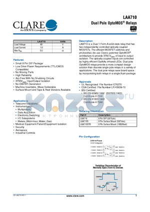 LAA710S datasheet - Dual Pole OptoMOS Relays