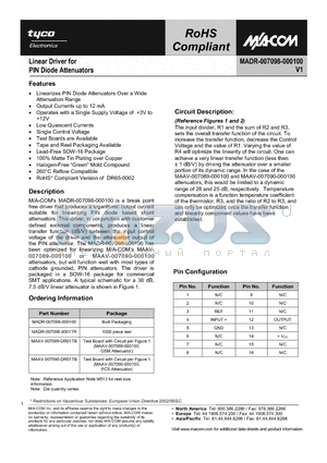 MADR-007098-0001TR datasheet - Linear Driver for PIN Diode Attenuators