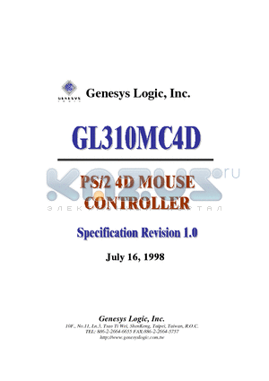 GL310MC4D datasheet - GL310MC PS/2 4D Mouse Controller