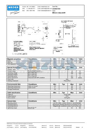 MK02-0-1A84-500W datasheet - MK Reed Sensors