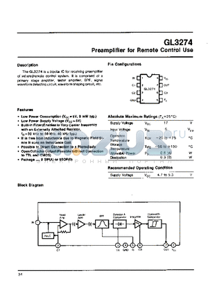 GL3274 datasheet - Preamplifier for Remote Control Use