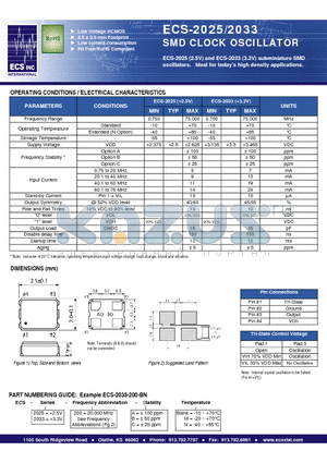 ECS-2033-200-CN datasheet - SMD CLOCK OSCILLATOR