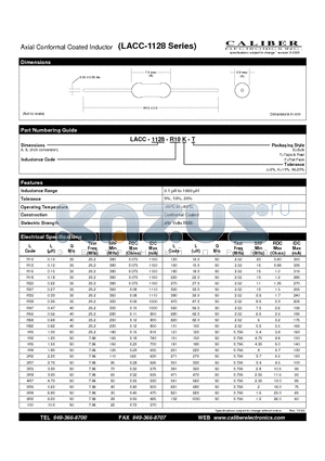 LACC-1128-100J-T datasheet - Axial Conformal Coated Inductor