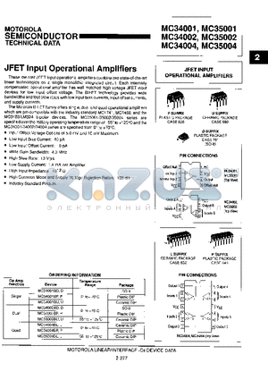 MC34001BU datasheet - JFET Input Operational Amplifiers