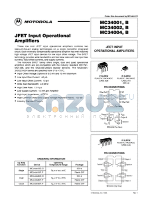 MC34001P datasheet - JFET INPUT OPERATIONAL AMPLIFIERS