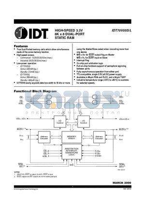IDT70V05L15J datasheet - HIGH-SPEED 3.3V 8K x 8 DUAL-PORT STATIC RAM