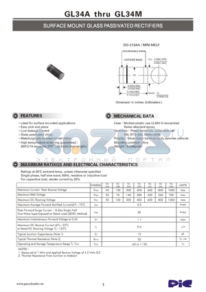 GL34B datasheet - SURFACE MOUNT GLASS PASSIVATED RECTIFIERS