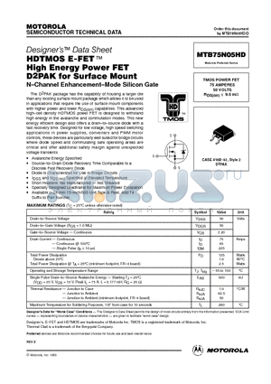 MTB75N05HD datasheet - TMOS POWER FET 75 AMPERES 50 VOLTS