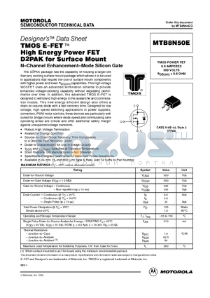 MTB8N50E datasheet - TMOS POWER FET 8.0 AMPERES 500 VOLTS