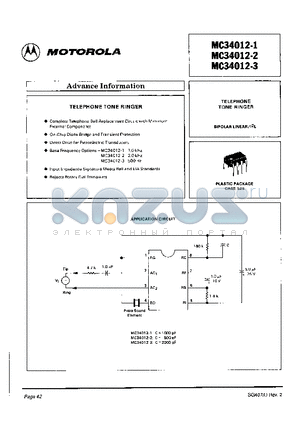 MC34012-3 datasheet - TELEPHONE TONE RINGER