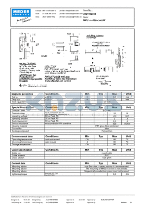MK02-1-1B90-3000W datasheet - MK Reed Sensors