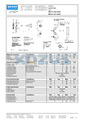 MK02-2-1A66-500W datasheet - MK Reed Sensors