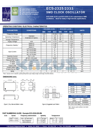 ECS-2325-200-B datasheet - SMD CLOCK OSCILLATOR