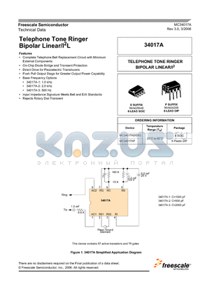 MC34017AD datasheet - Telephone Tone Ringer Bipolar Linear/I2L