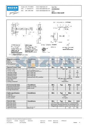 MK02-2-1B90-500W datasheet - MK Reed Sensors