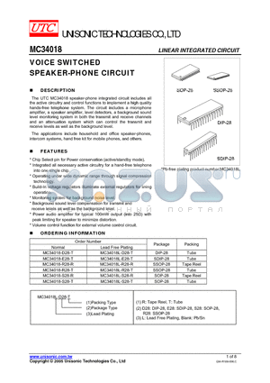 MC34018L-E28-T datasheet - VOICE SWITCHED SPEAKER-PHONE CIRCUIT