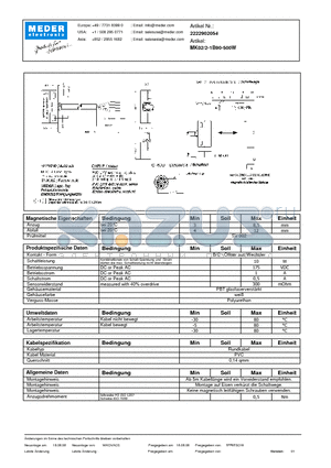 MK02-2-1B90-500W_DE datasheet - (deutsch) MK Reed Sensor