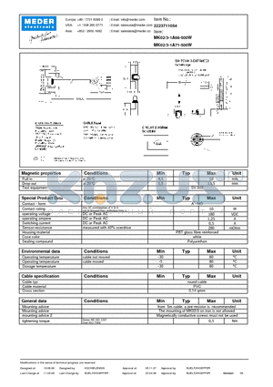 MK02-3-1A66-500W datasheet - MK Reed Sensor
