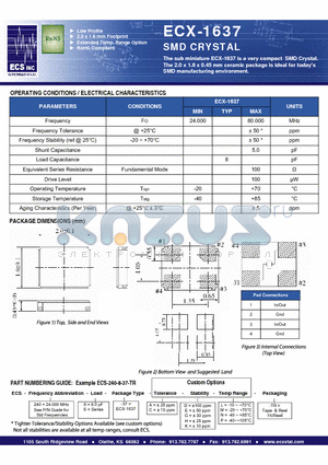 ECS-240-8-37-A-G-N-TR datasheet - SMD CRYSTAL