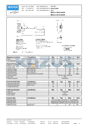 MK02-4-1A66E-5000W datasheet - MK Reed Sensors