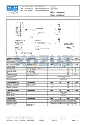 MK02-4-1A71B-2000W datasheet - MK Reed Sensor