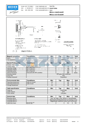 MK02-4-1A71B-5000W datasheet - MK Reed Sensor