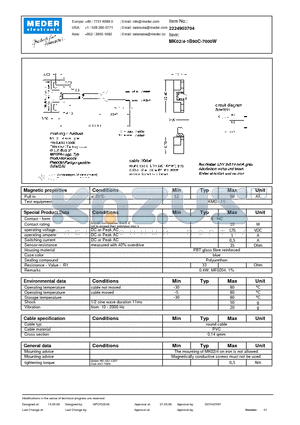 MK02-4-1B90C-7000W datasheet - MK Reed Sensors