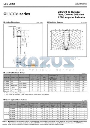 GL3HY8 datasheet - 3mm(T-1), Cylinder Type, Colored Diffusion LED Lamps for Indicator