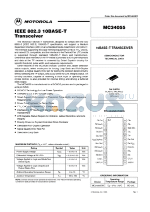 MC34055 datasheet - IEEE 802.3 10BASE-T TRANSCEIVER