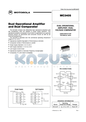 MC3405P datasheet - DUAL OPERATIONAL AMPLIFIER / DUAL VOLTAGE COMPARATOR