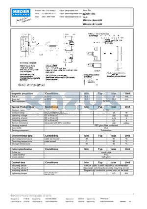 MK02/0-1A71-50W datasheet - MK Reed Sensors