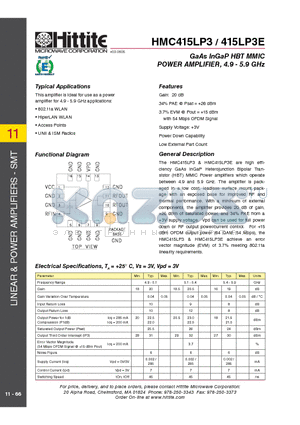 HMC415LP3_09 datasheet - GaAs InGaP HBT MMIC POWER AMPLIFIER, 4.9 - 5.9 GHz